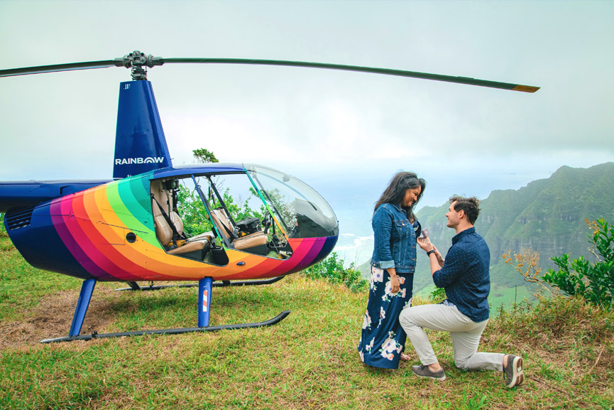 Rainbow helicopters, landing above the Kualoa Valley on Oahu