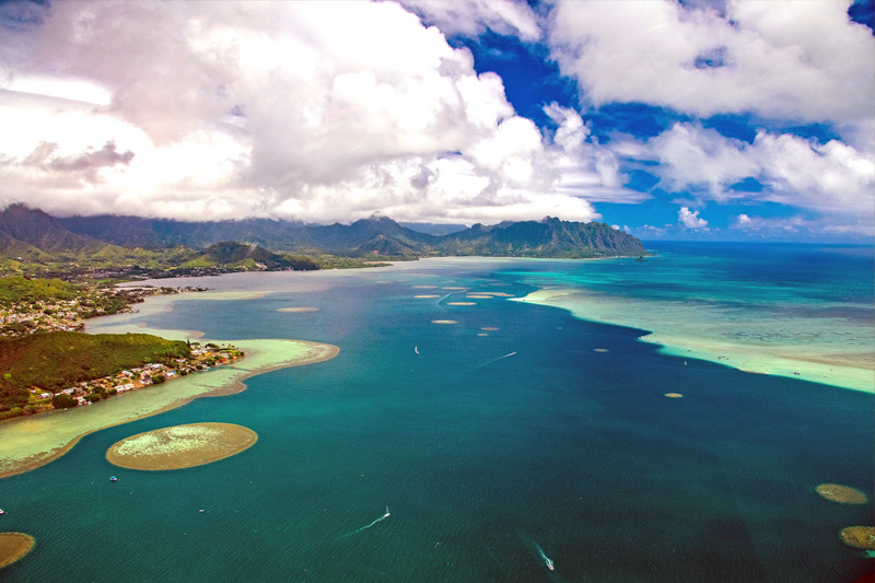 Kaneohe Bay Sandbar aerial from a helicopter tour above Oahu